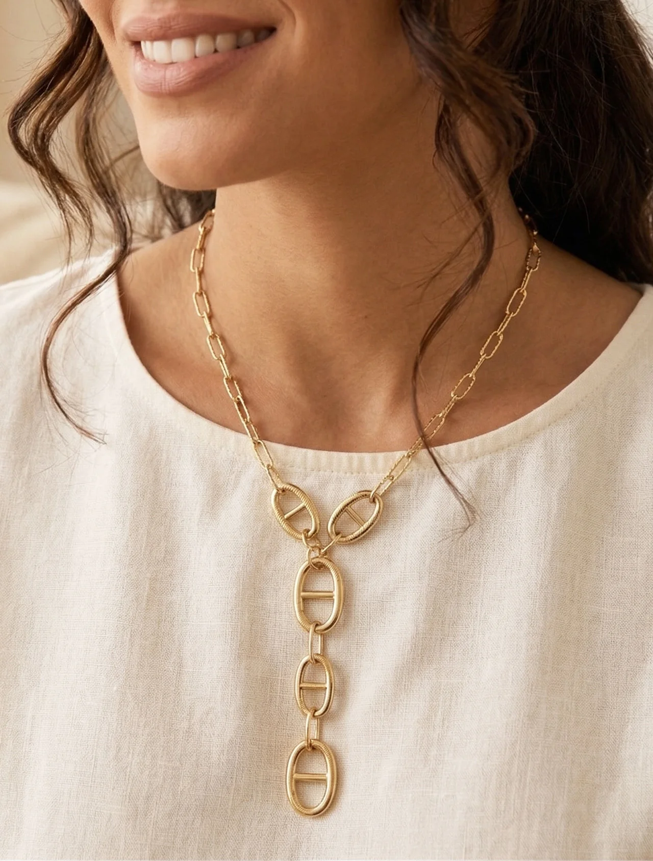 Y-ketting met hanger in ankerkettingstijl - Goud