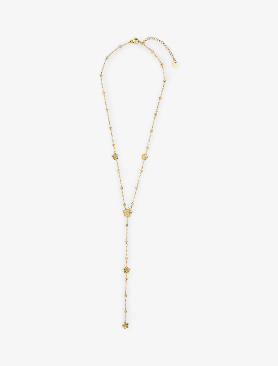 Y-ketting met kralen en bloemen - Goud - Image 2