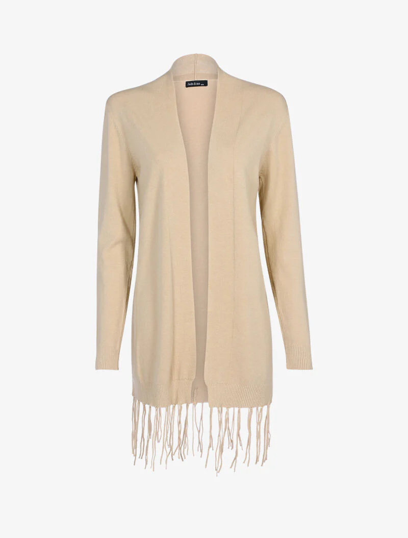 Zacht vest met franjeranden - beige