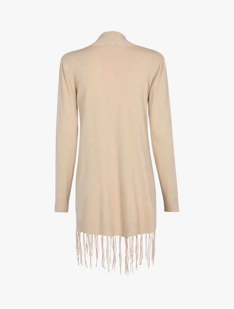 Zacht vest met franjeranden - beige - Image 2