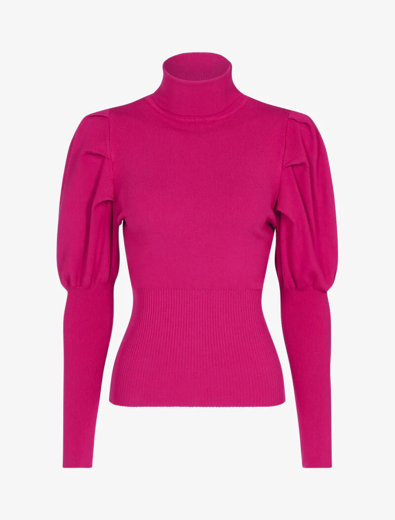 Zachte trui met pofmouwen - fuchsia