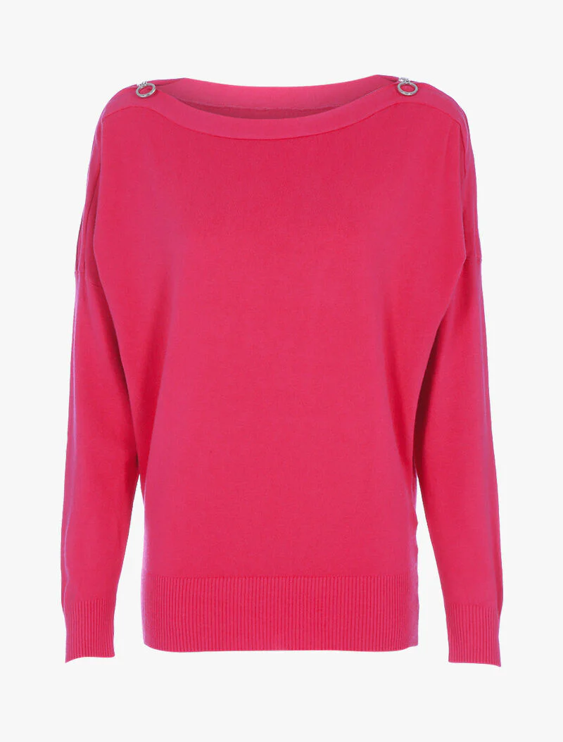 Zachte trui met ritsen op de schouders - fuchsia