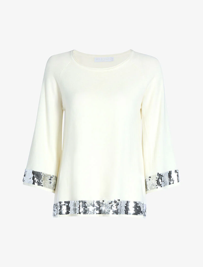 Zachte trui met paillettenranden - beige