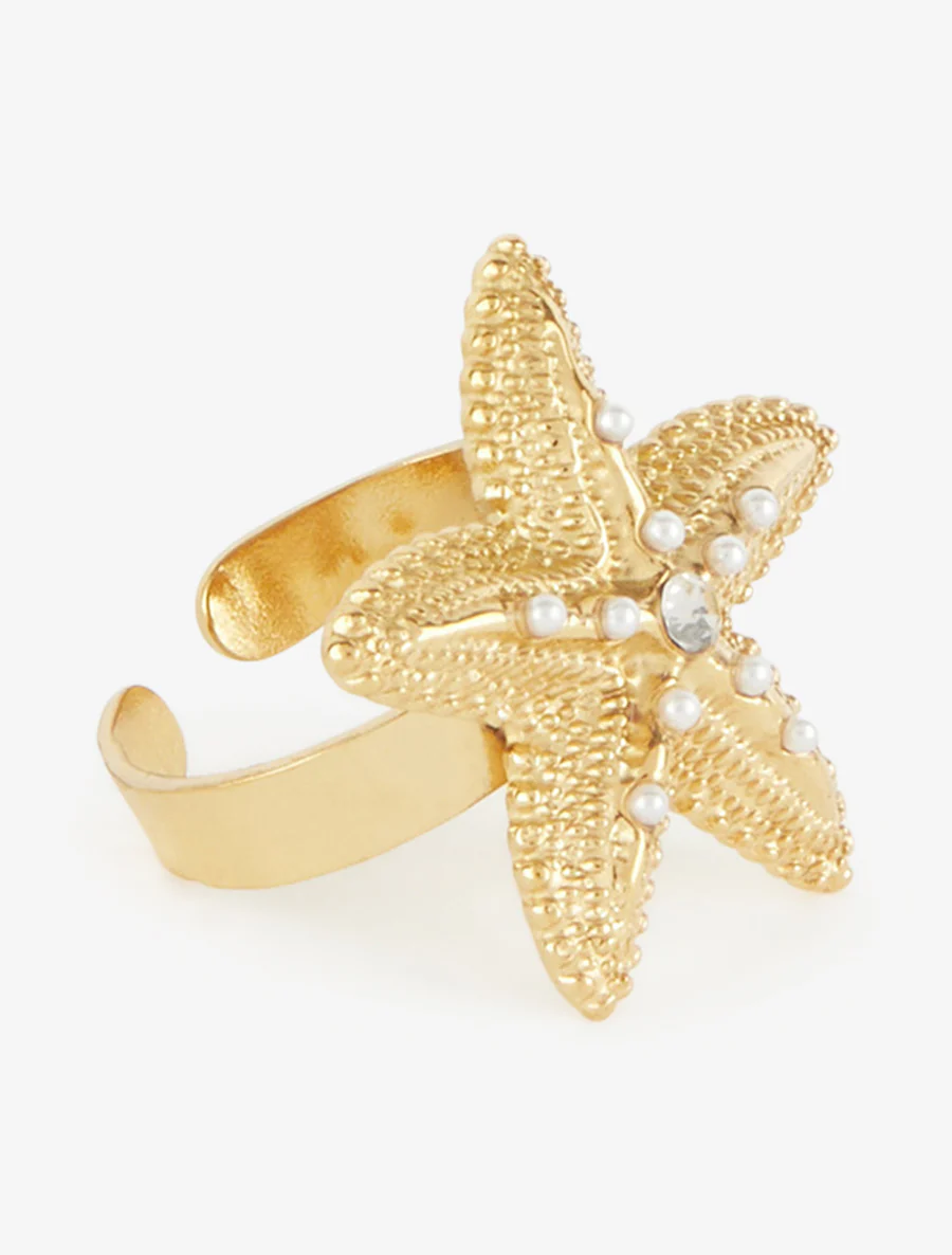 Zee ster ring met parels en strass - Goud - Image 2