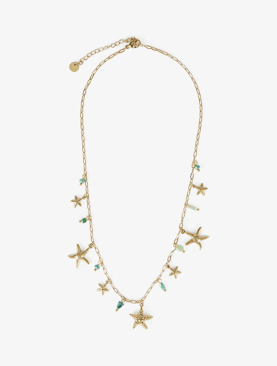 Zeester en stenen bedeltjes ketting - Goud/groen - Image 2