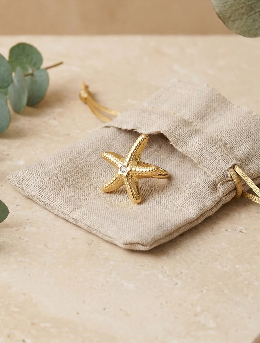 Zeester ring met strass - Goud