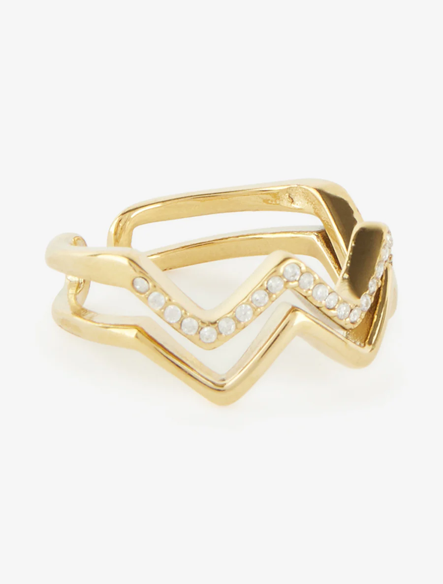 Zigzagring met strass. - Goud - Image 2