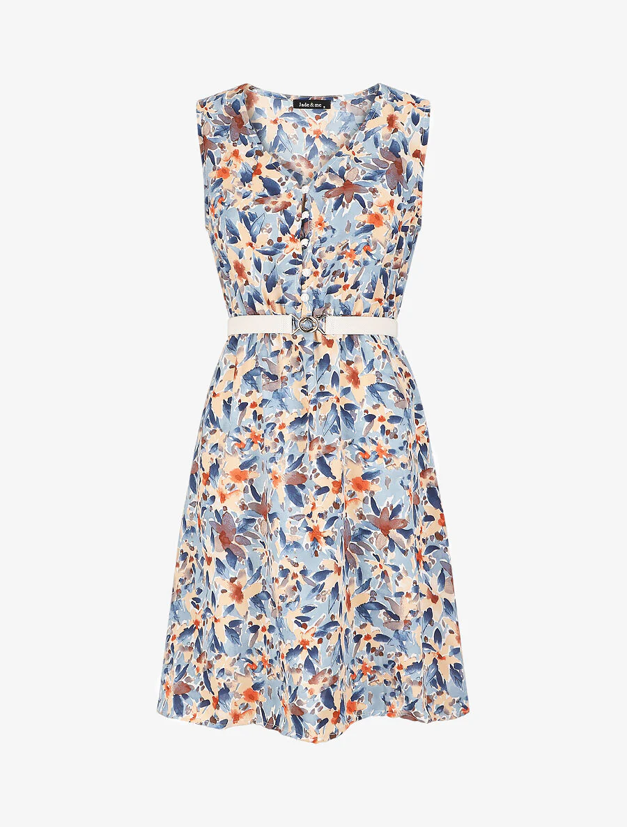 Zomerbloemenprint plooirok - Lichtblauw