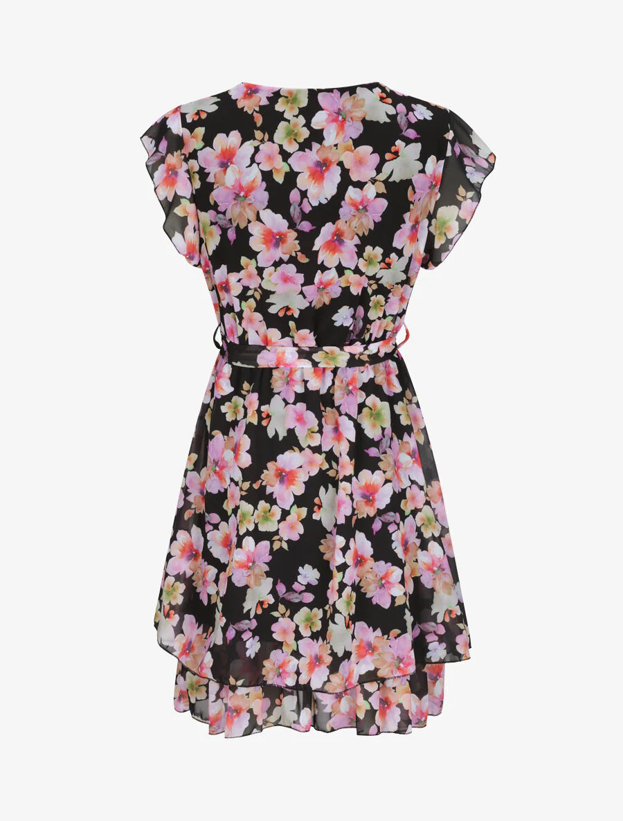 Zomerbloemenprint zijden jurk - Zwart - Image 2
