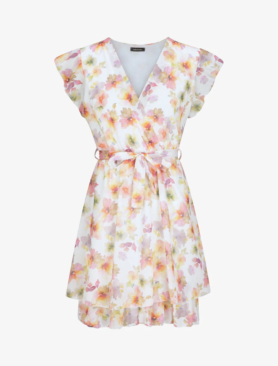 Zomerbloemenprint zijden jurk - Wit