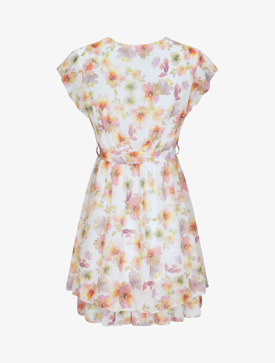 Zomerbloemenprint zijden jurk - Wit - Image 2