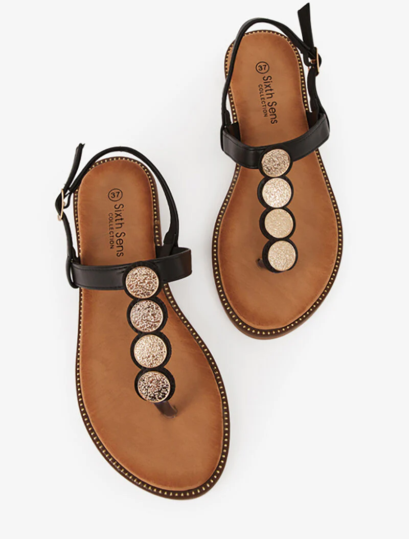 Rondgouden plaatjes sandalen - zwart